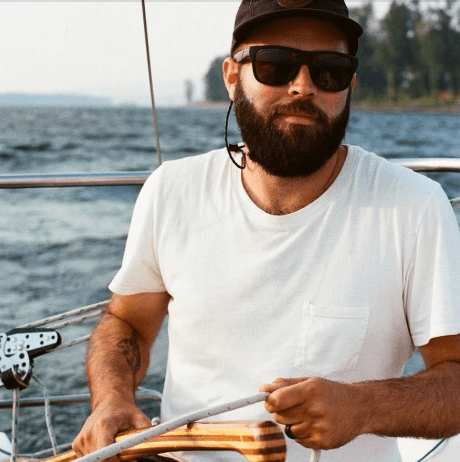 Captain Mark Combe at the helm